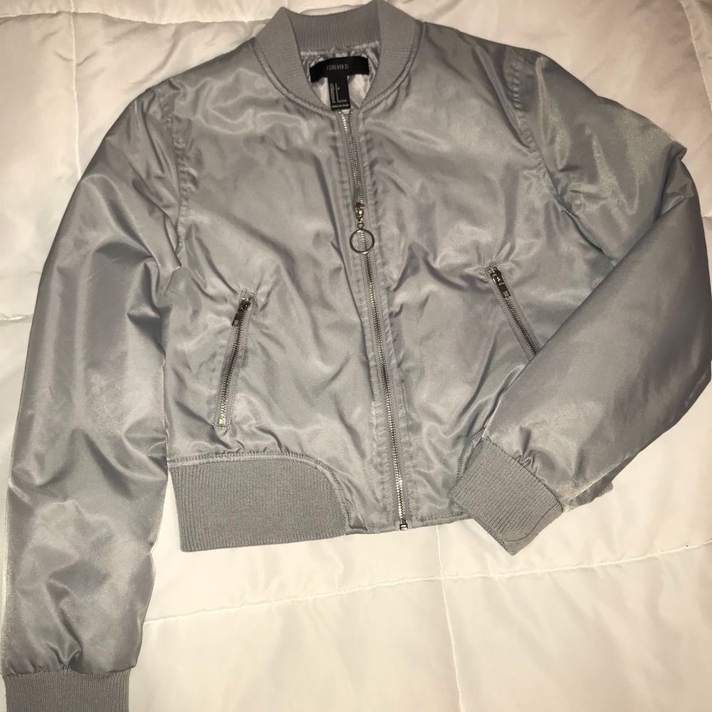 Gray bomber jacket